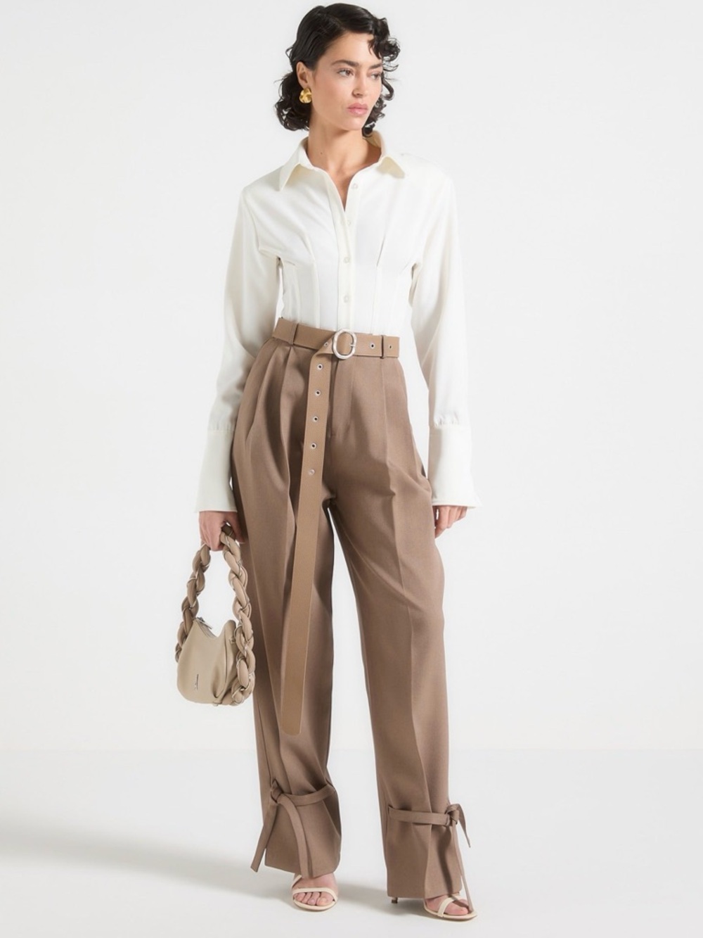 Maniere De Voir Suzanne tailored trouser with belt and ankle ties size 10 NWT - Picture 6 of 11